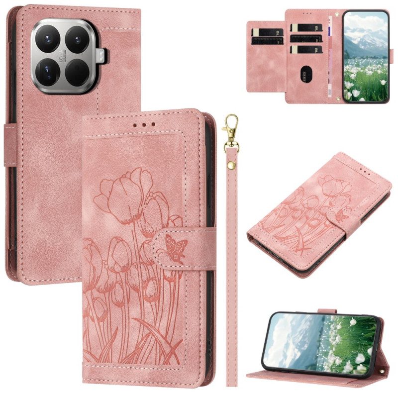 Läderskal Fodral Xiaomi 15t Pro Blommönster Med Mockaeffekt