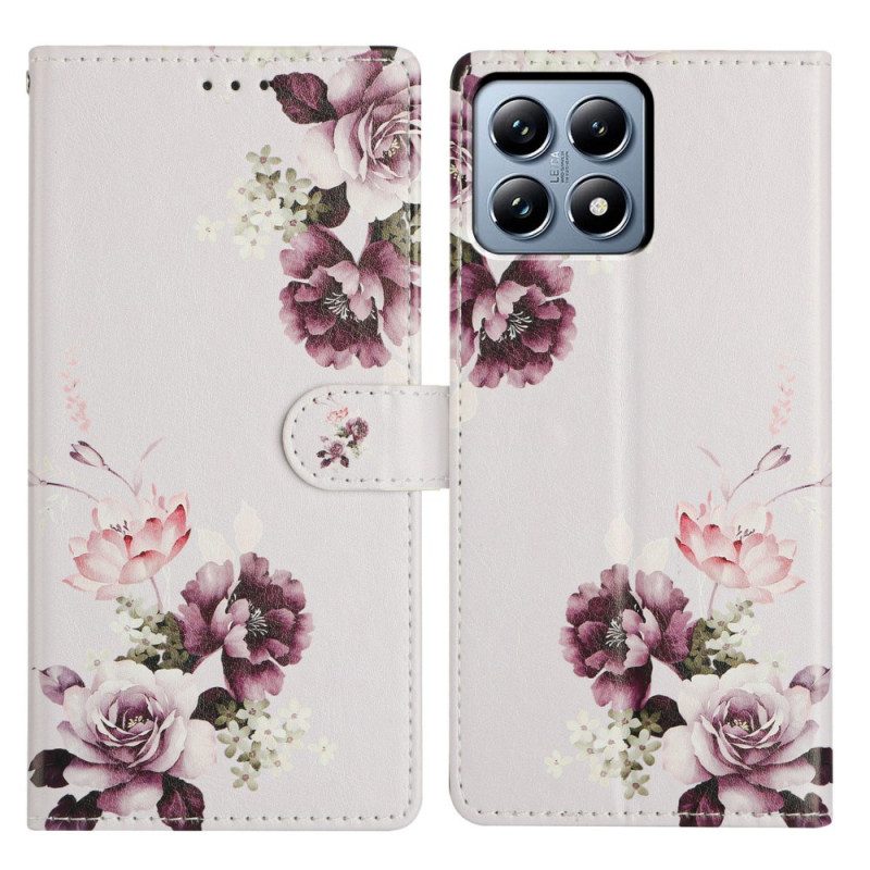 Läderskal Fodral Xiaomi 15t Pro Lila Rosor