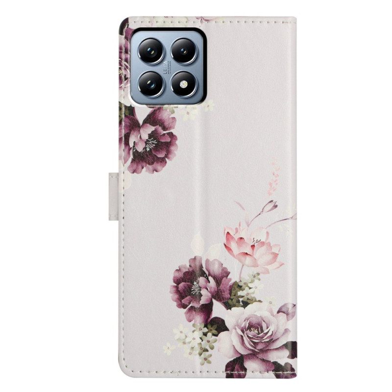 Läderskal Fodral Xiaomi 15t Pro Lila Rosor