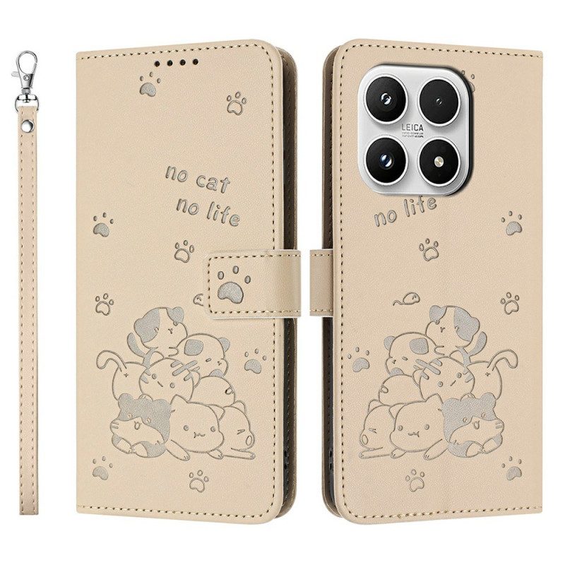 Läderskal Fodral Xiaomi 17 Kattmönster Och Snodd