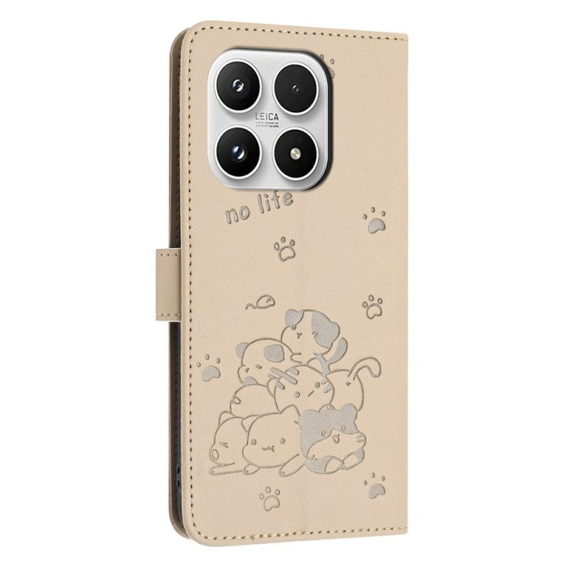 Läderskal Fodral Xiaomi 17 Kattmönster Och Snodd