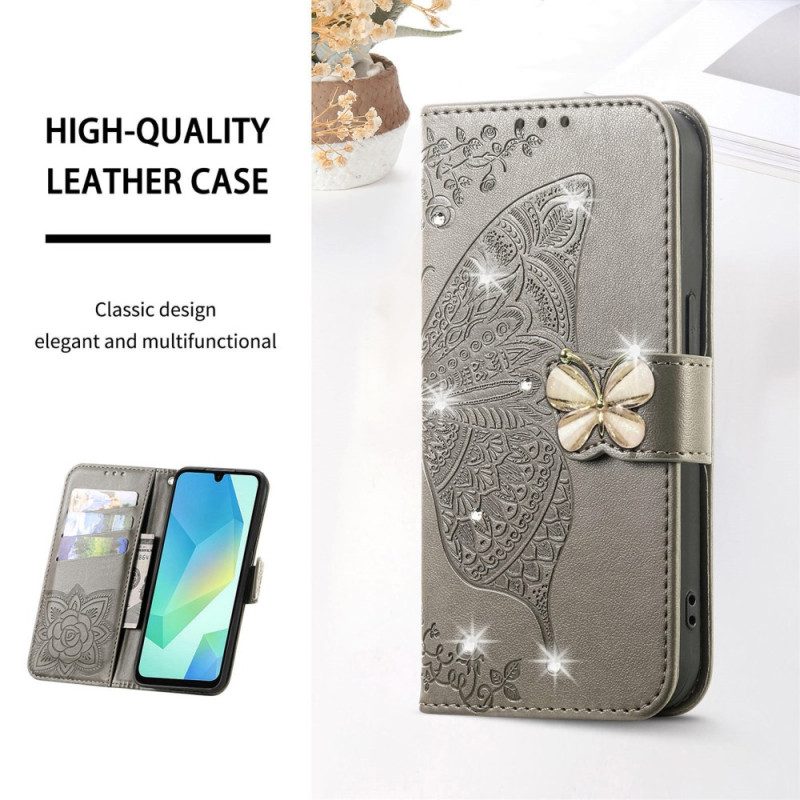 Läderskal Fodral Xiaomi 17 Pro 3d-fjäril Och Strass