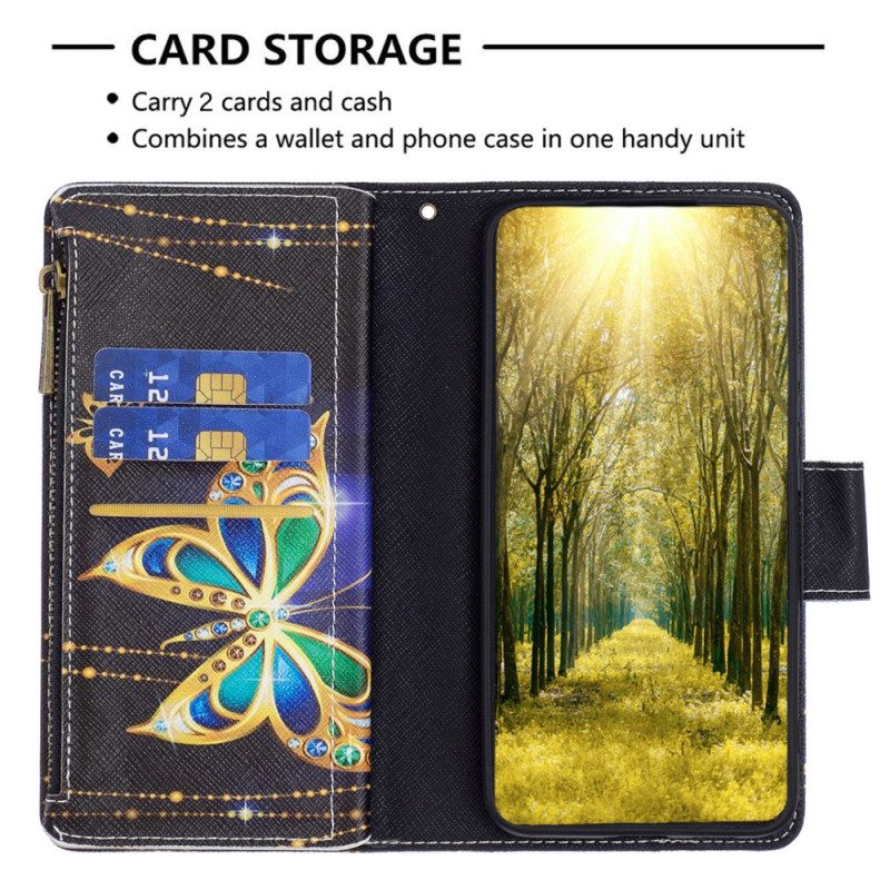 Läderskal Fodral Xiaomi Redmi Note 13 5g Strass Butterfly Plånbok Med Rem