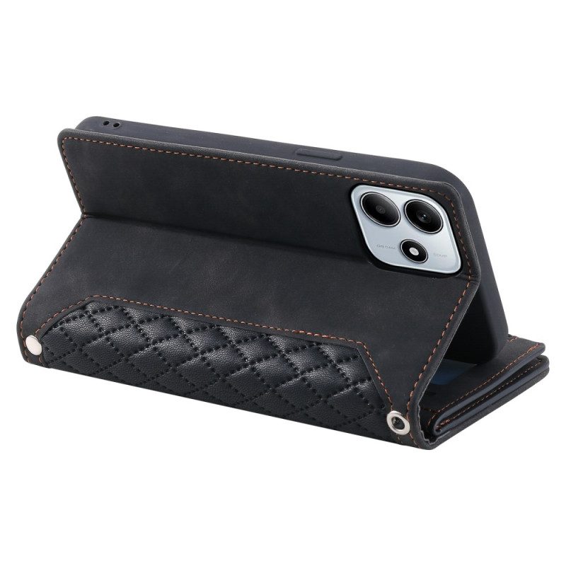 Läderskal Fodral Xiaomi Redmi Note 14 4g Quiltad Plånbok