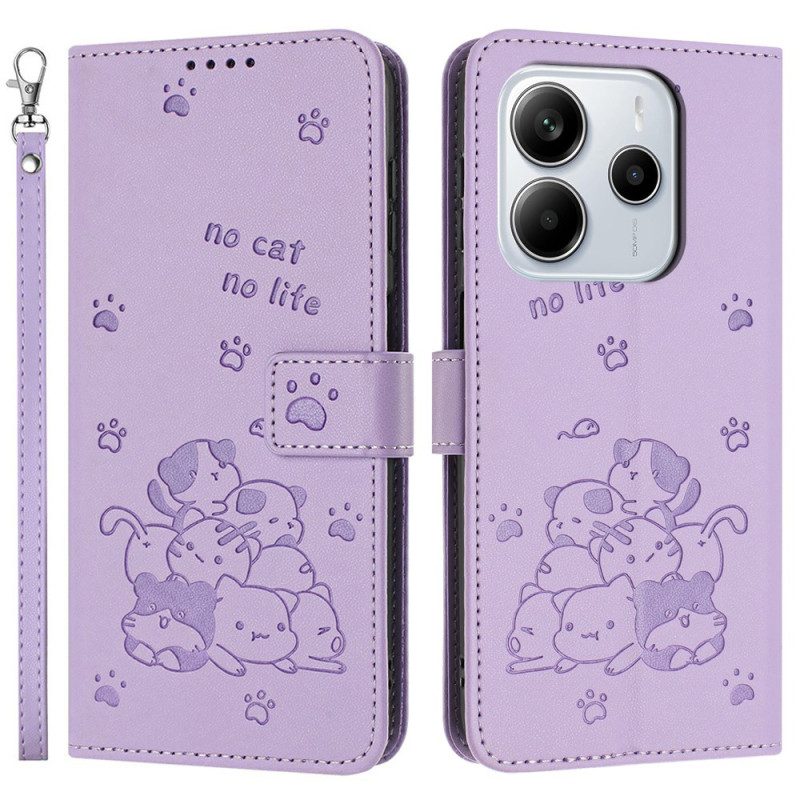 Läderskal Fodral Xiaomi Redmi Note 14 4g Små Katter Med Rem
