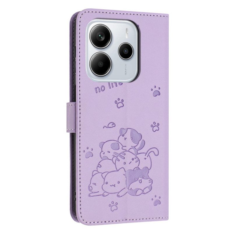 Läderskal Fodral Xiaomi Redmi Note 14 4g Små Katter Med Rem