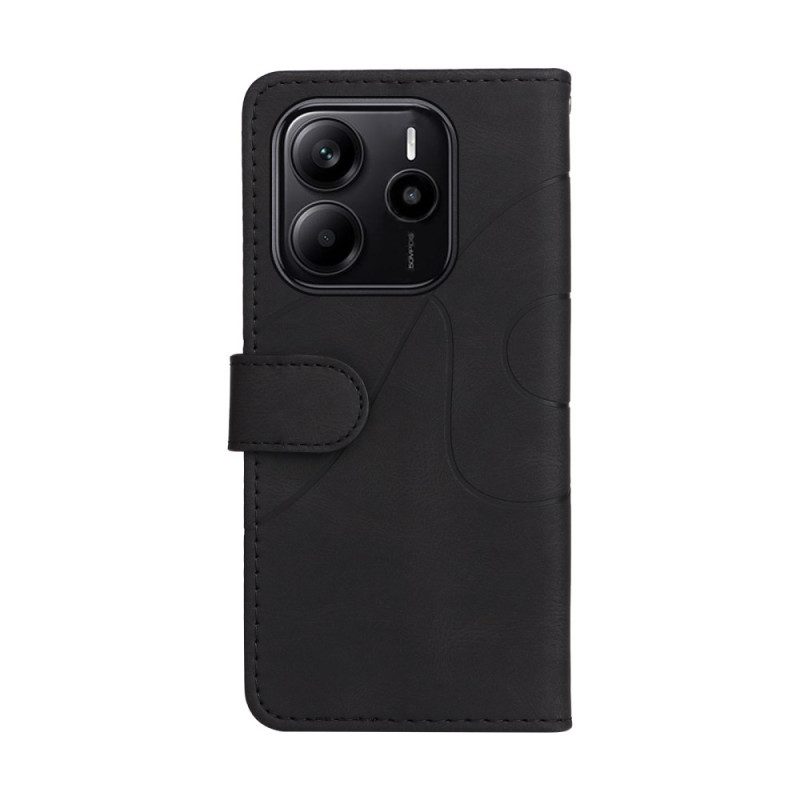 Läderskal Fodral Xiaomi Redmi Note 14 4g Tvåfärgad Vågiga Linjer
