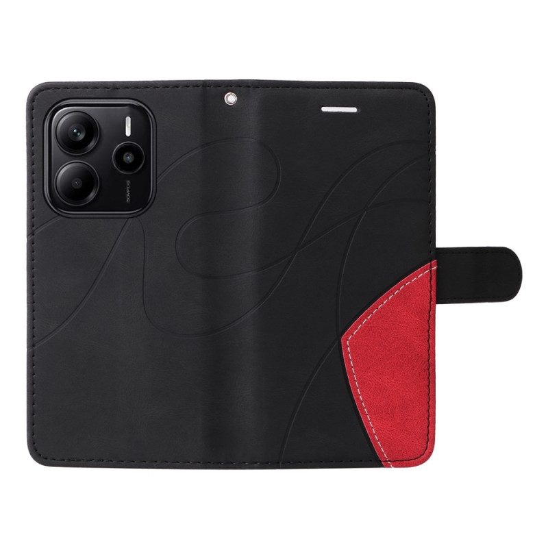 Läderskal Fodral Xiaomi Redmi Note 14 4g Tvåfärgad Vågiga Linjer