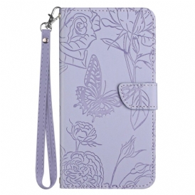 Läderskal Fodral Xiaomi Redmi Note 14 5g Fjärilstryck Med Rem