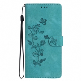 Läderskal Fodral Xiaomi Redmi Note 14 Pro 4g Blom- Och Fjärilsdesign