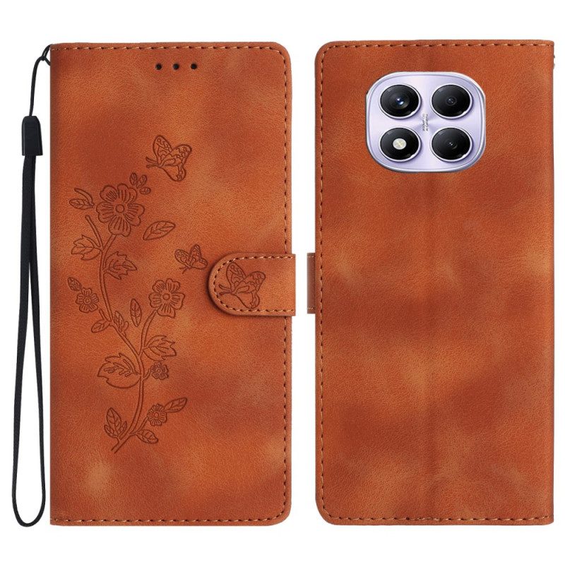 Läderskal Fodral Xiaomi Redmi Note 14 Pro 4g Blom- Och Fjärilsdesign