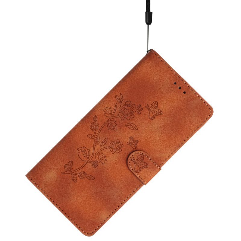 Läderskal Fodral Xiaomi Redmi Note 14 Pro 4g Blom- Och Fjärilsdesign