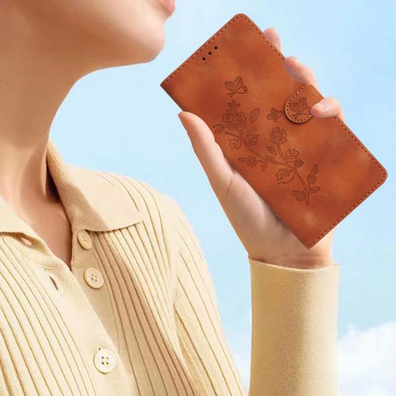 Läderskal Fodral Xiaomi Redmi Note 14 Pro 4g Blom- Och Fjärilsdesign