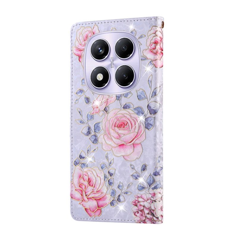 Läderskal Fodral Xiaomi Redmi Note 14 Pro 4g Rfid-blockerande Blommönster