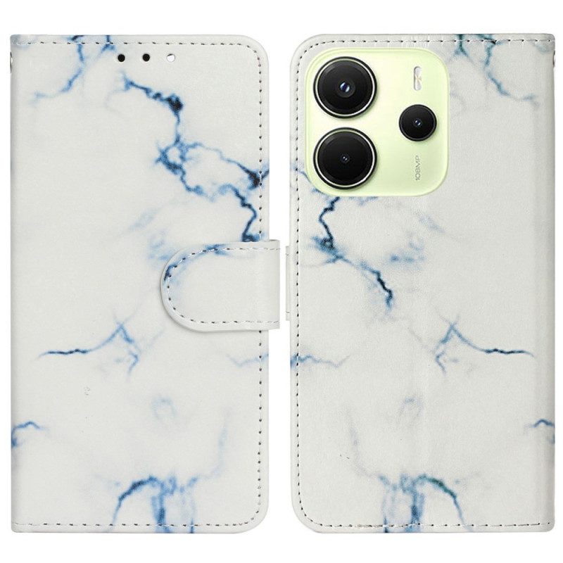 Läderskal Fodral Xiaomi Redmi Note 14 Pro 4g Vitt Marmormönster