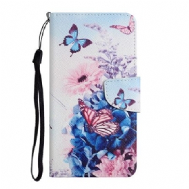 Läderskal Fodral Xiaomi Redmi Note 14 Pro Plus 5g Lila Fjärilar