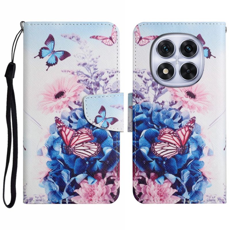 Läderskal Fodral Xiaomi Redmi Note 14 Pro Plus 5g Lila Fjärilar