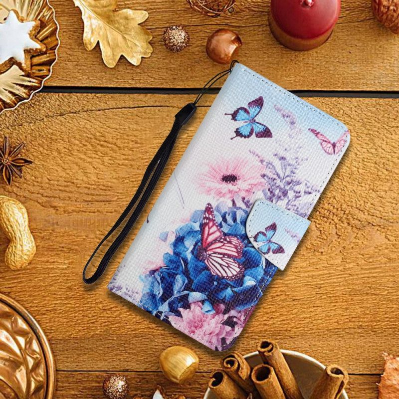 Läderskal Fodral Xiaomi Redmi Note 14 Pro Plus 5g Lila Fjärilar