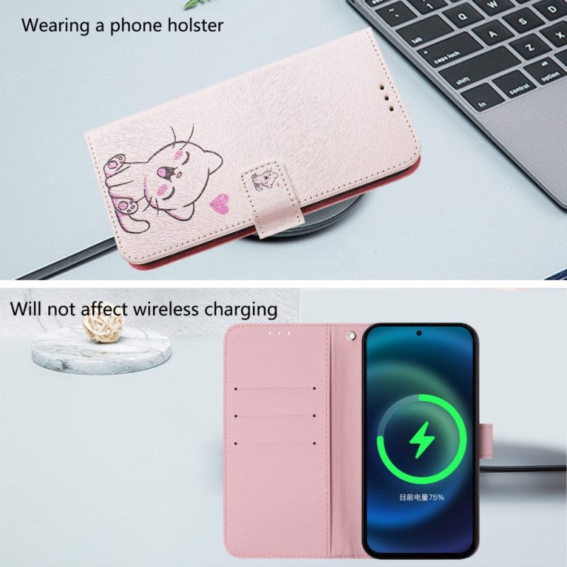 Läderskal Fodral Xiaomi Redmi Note 14 Pro Plus 5g Sött Kattmönster