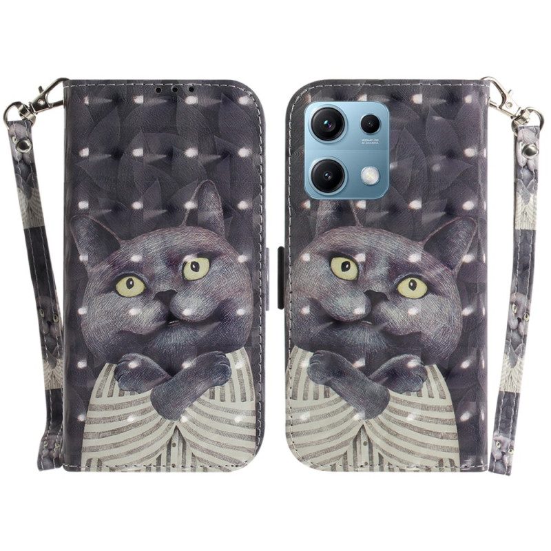 Läderskal Fodral Xiaomi Redmi Note 14s Snodd Med Grått Katt