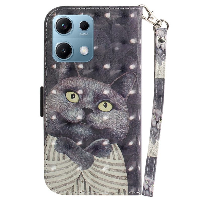Läderskal Fodral Xiaomi Redmi Note 14s Snodd Med Grått Katt