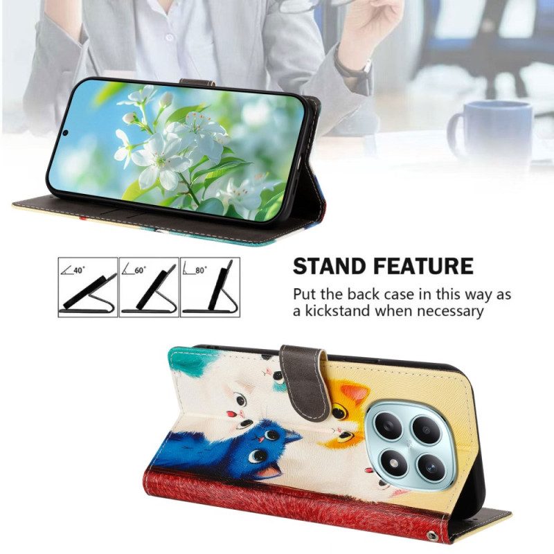 Läderskal Fodral Xiaomi Redmi Note 15 5g Färgglada Katter