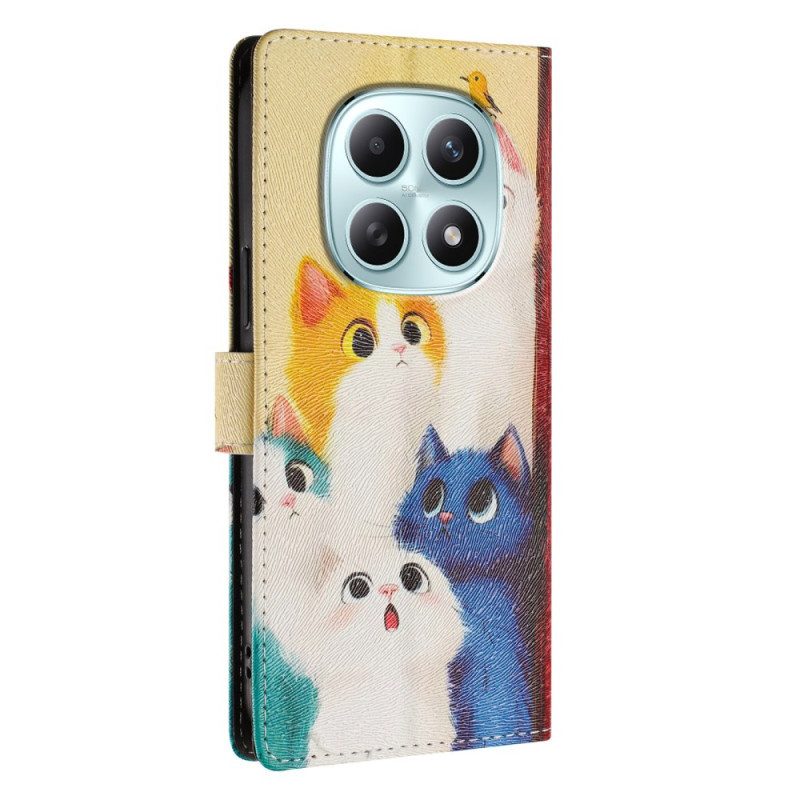 Läderskal Fodral Xiaomi Redmi Note 15 5g Färgglada Katter