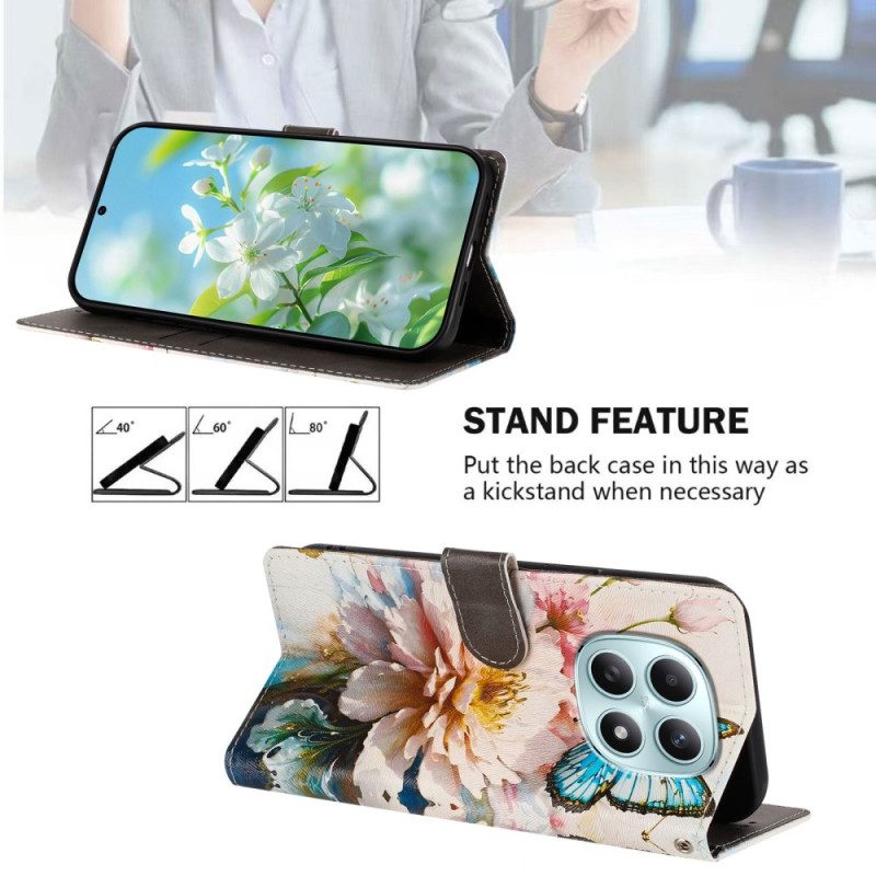 Läderskal Fodral Xiaomi Redmi Note 15 5g Fjäril Och Blommor