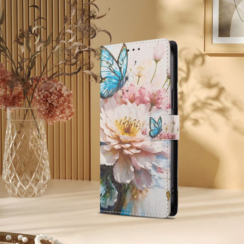 Läderskal Fodral Xiaomi Redmi Note 15 5g Fjäril Och Blommor
