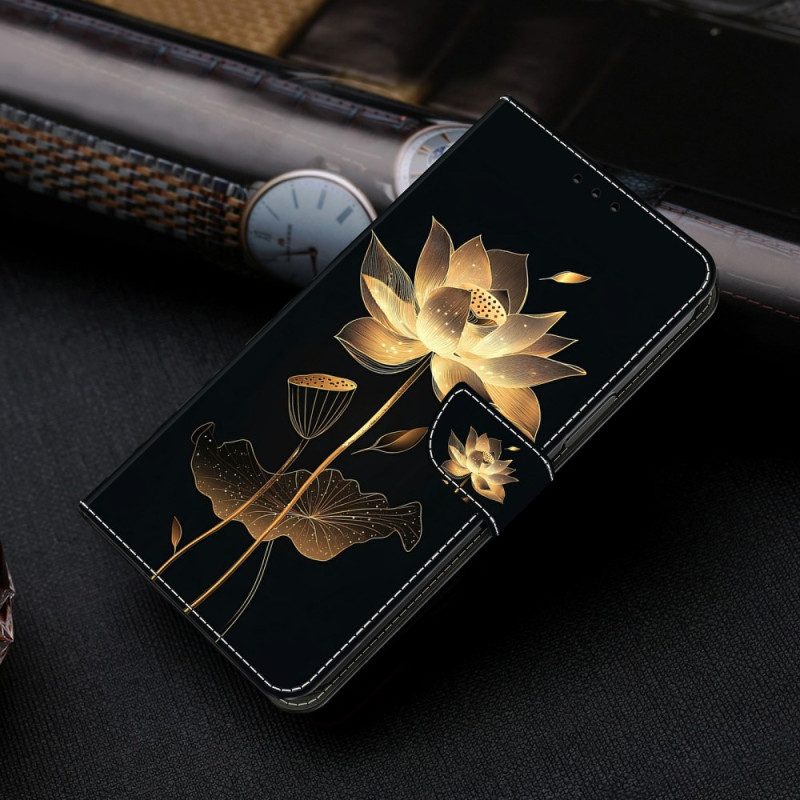 Läderskal Fodral Xiaomi Redmi Note 15 5g Gyllene Lotus