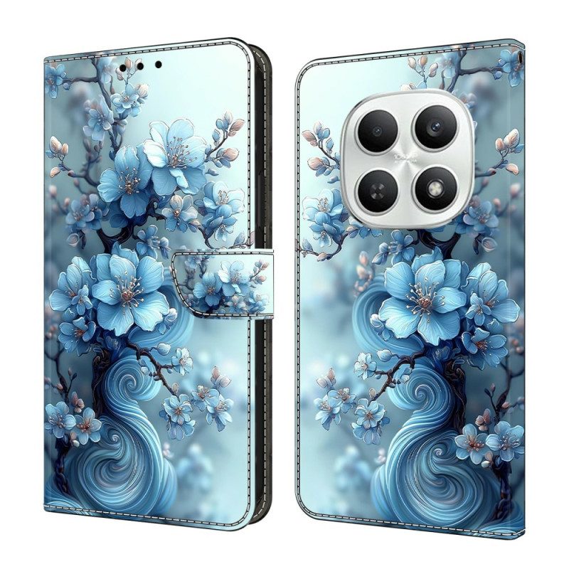 Läderskal Fodral Xiaomi Redmi Note 15 5g Isblå Blomma