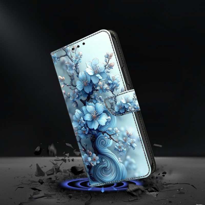 Läderskal Fodral Xiaomi Redmi Note 15 5g Isblå Blomma