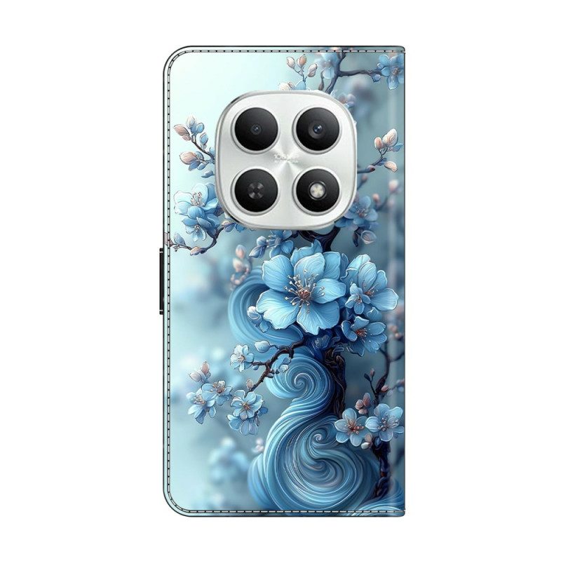 Läderskal Fodral Xiaomi Redmi Note 15 5g Isblå Blomma