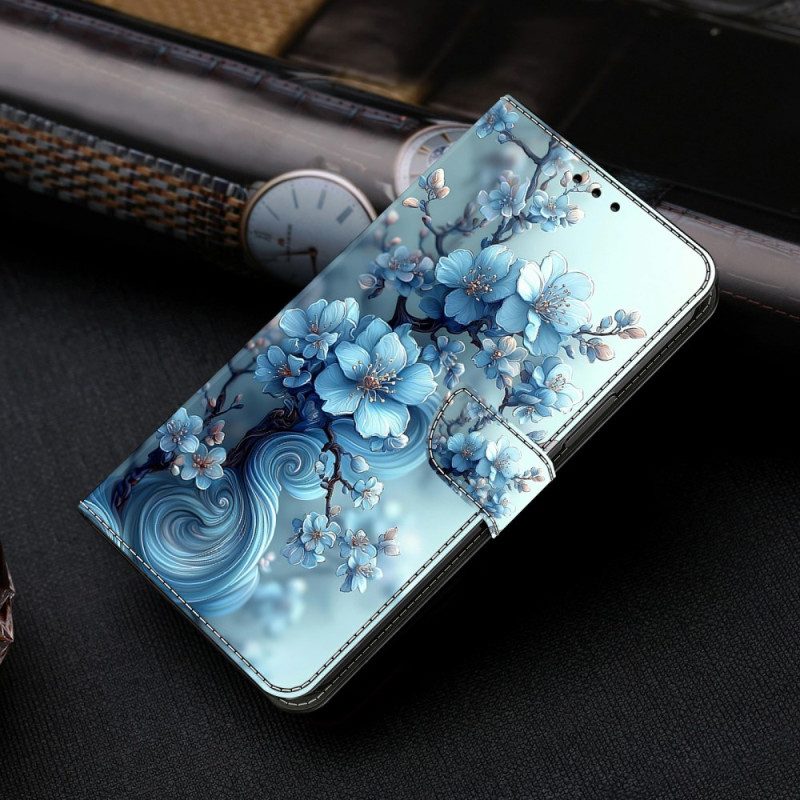 Läderskal Fodral Xiaomi Redmi Note 15 5g Isblå Blomma