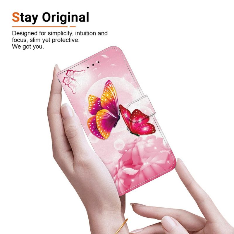 Läderskal Fodral Xiaomi Redmi Note 15 5g Rosa Fjärilar
