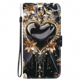 Läderskal Fodral Xiaomi Redmi Note 15 5g Svart Och Guldigt Hjärta