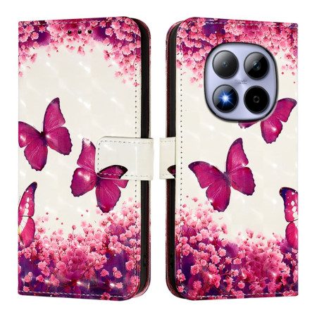Läderskal Fodral Xiaomi Redmi Note 15 Pro 5g Rosa Fjärilar