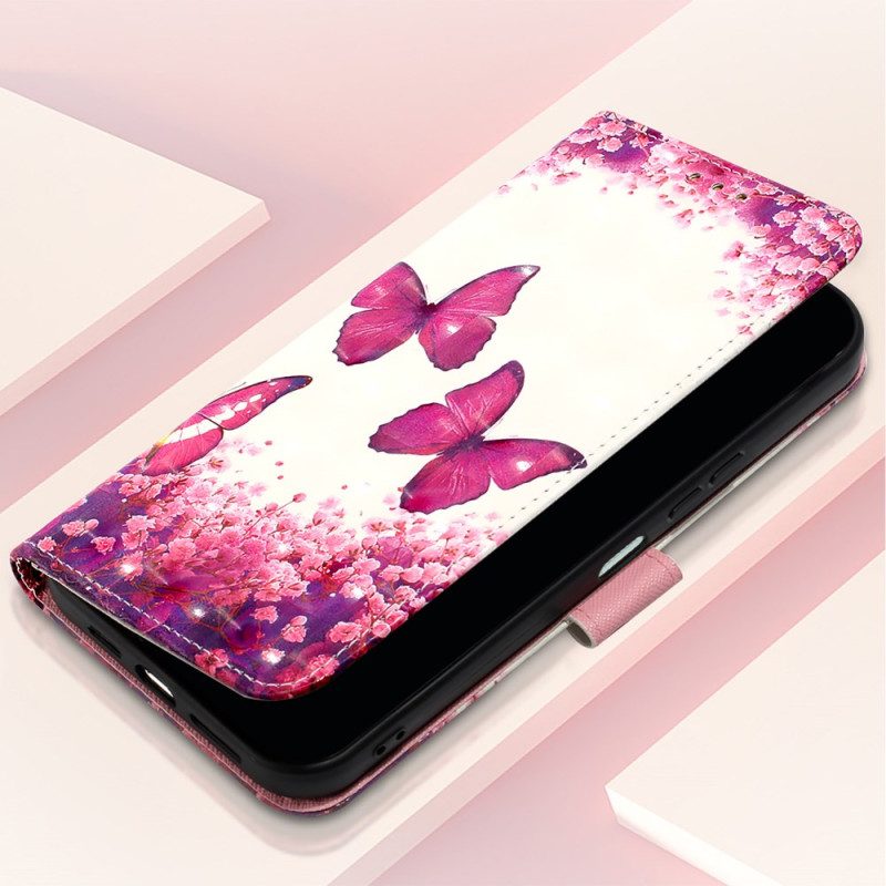 Läderskal Fodral Xiaomi Redmi Note 15 Pro 5g Rosa Fjärilar