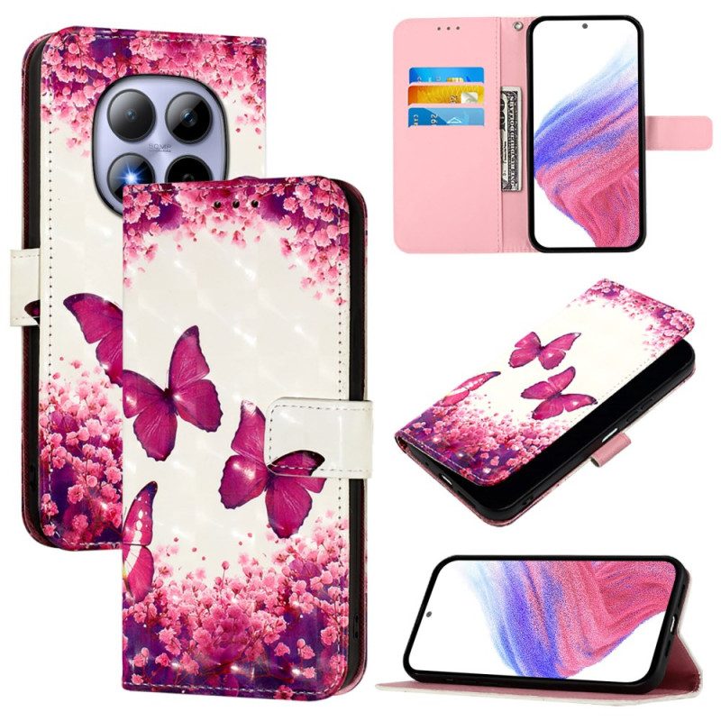 Läderskal Fodral Xiaomi Redmi Note 15 Pro 5g Rosa Fjärilar