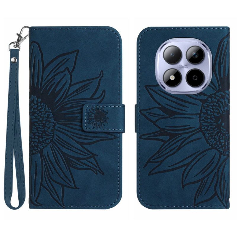 Läderskal Fodral Xiaomi Redmi Note 15 Pro 5g Solrostryck Med Rem