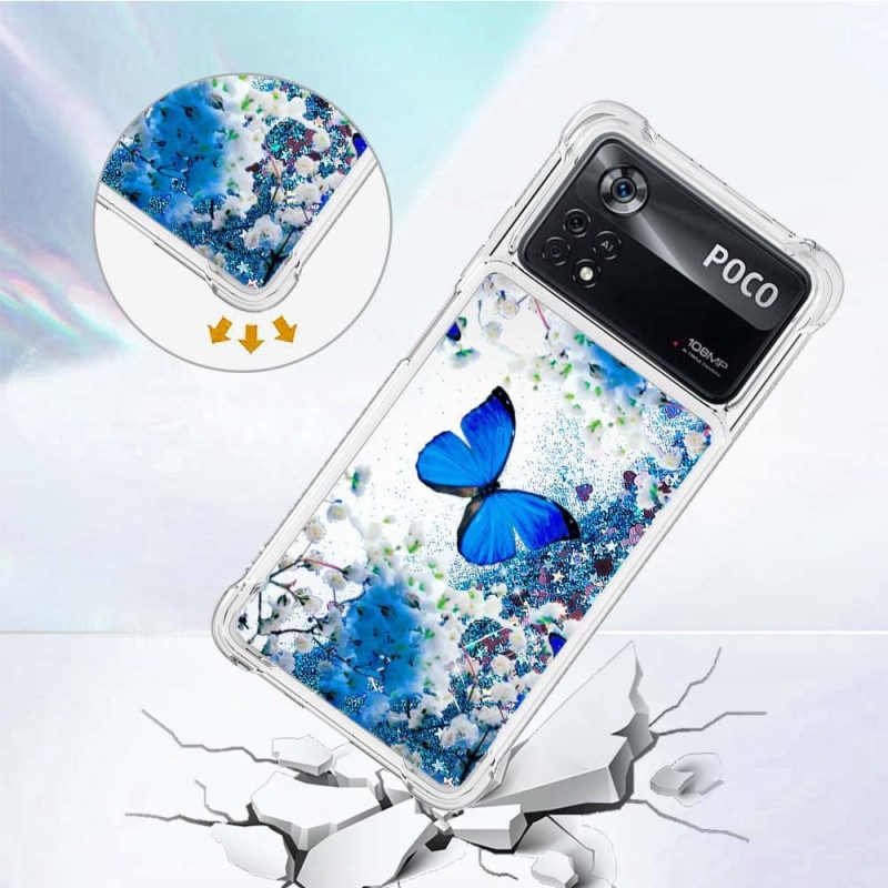 Mobilskal För Poco X4 Pro 5G Blå Glitterfjärilar