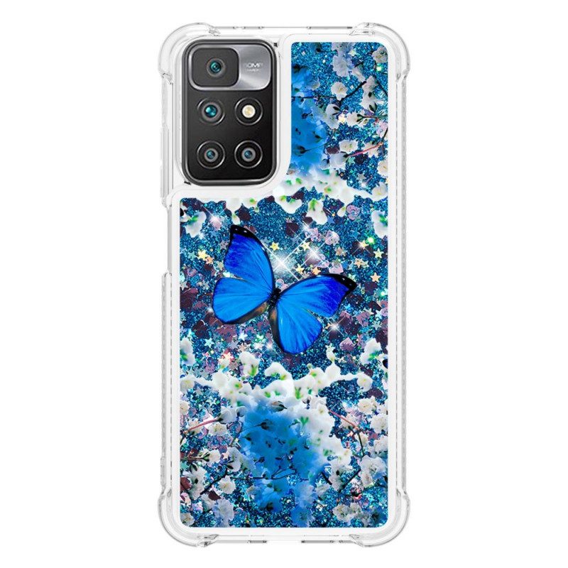 Mobilskal För Xiaomi Redmi 10 Blå Glitterfjärilar