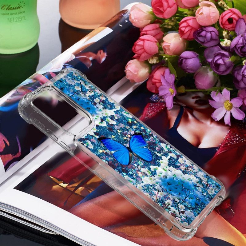 Mobilskal För Xiaomi Redmi 10 Blå Glitterfjärilar