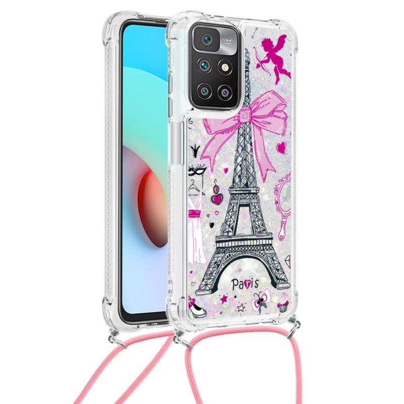 Mobilskal För Xiaomi Redmi 10 Med Snodd À Cordon Eiffeltornet