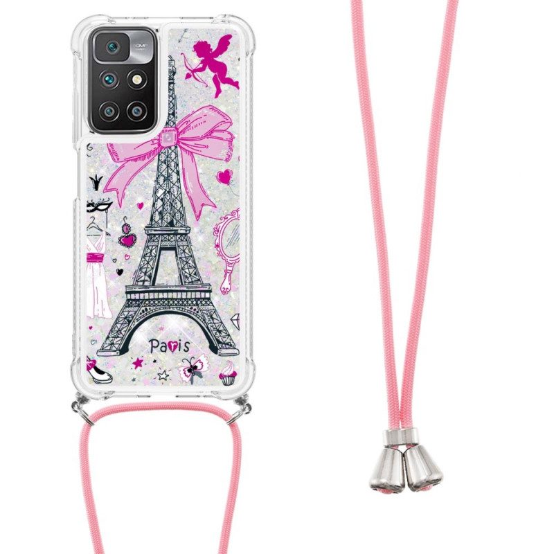 Mobilskal För Xiaomi Redmi 10 Med Snodd À Cordon Eiffeltornet