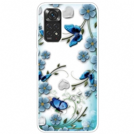 Mobilskal För Xiaomi Redmi Note 11 / 11S Transparenta Retrofjärilar Och Blommor