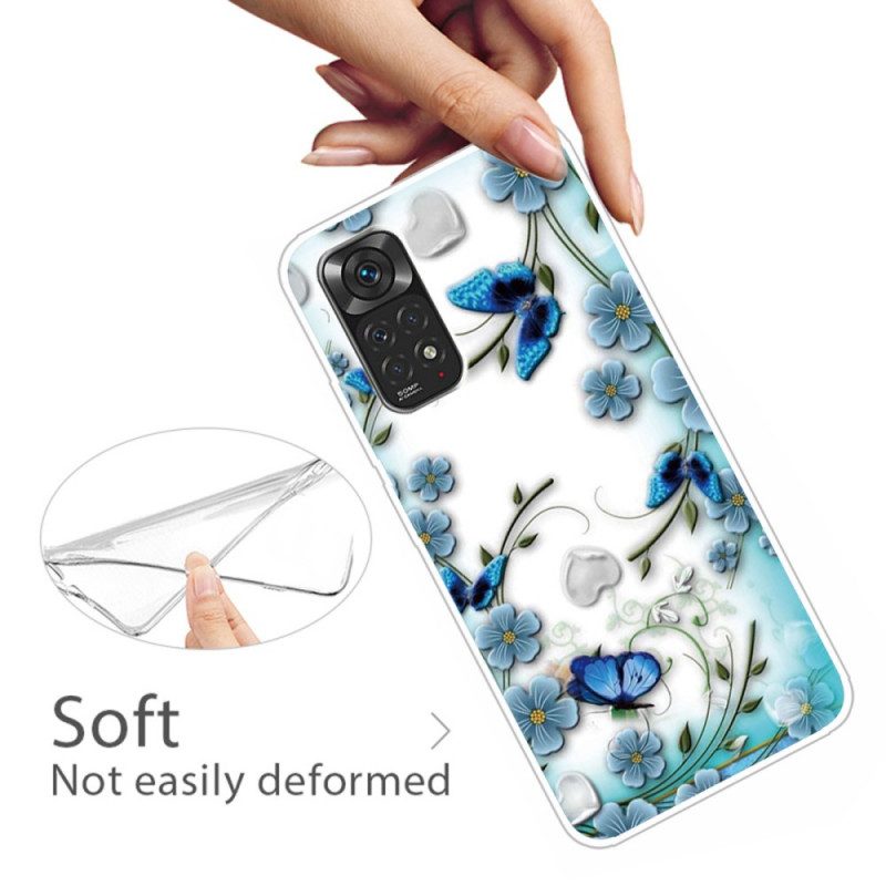Mobilskal För Xiaomi Redmi Note 11 / 11S Transparenta Retrofjärilar Och Blommor