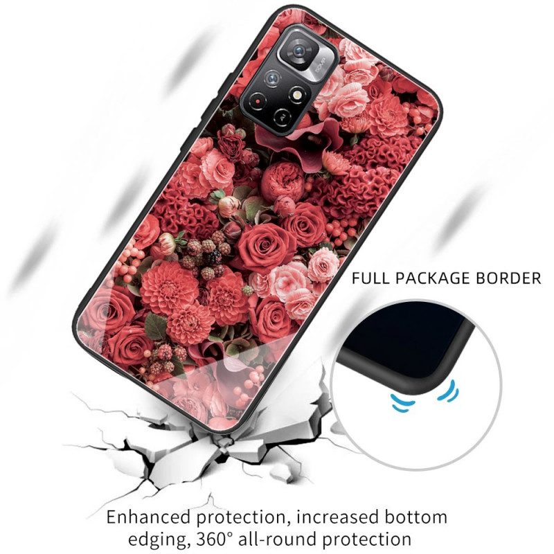 Skal För Poco M4 Pro 5G Rosa Blommor I Härdat Glas