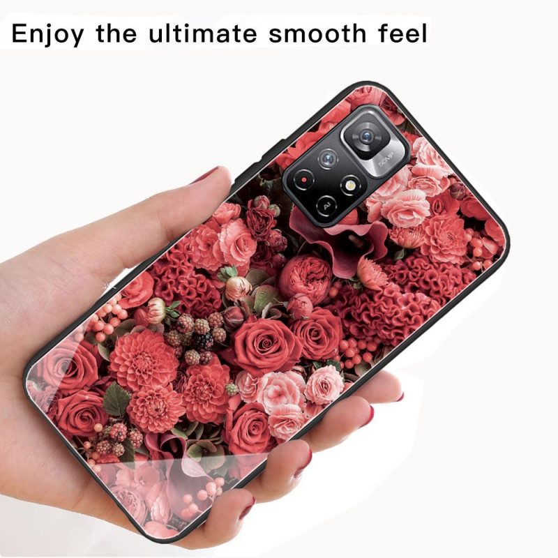 Skal För Poco M4 Pro 5G Rosa Blommor I Härdat Glas