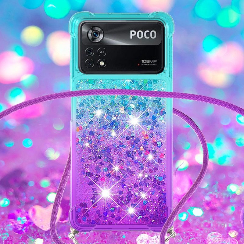 Skal För Poco X4 Pro 5G Med Snodd Med Glitter Silikonsladd